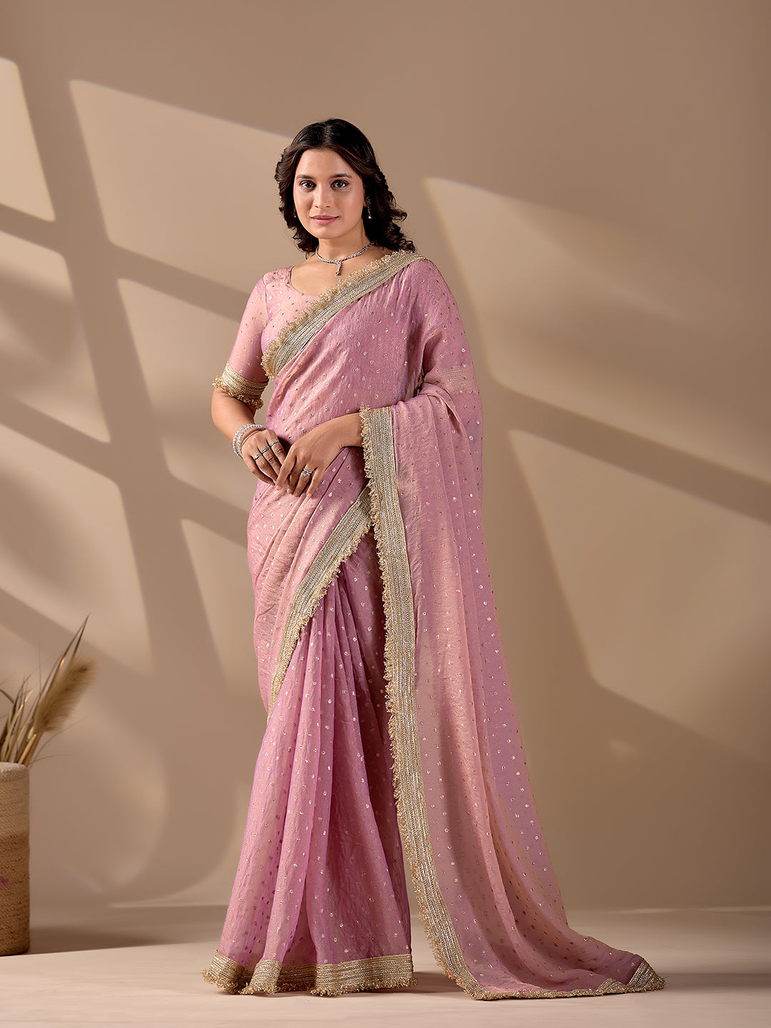 Peach Moss Satin Silk Designer Saree With Embroidery And Sequins Work
