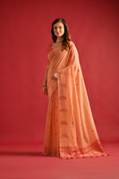 Peach Mul Cotton Saree with Keri Pallu and Butti Weaves