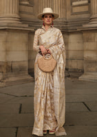 Peach Organza Saree With Jacquard Woven Chikankari Work