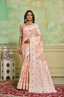 Peach Rich And Elegant Woven Designer Cotton Fabric Saree