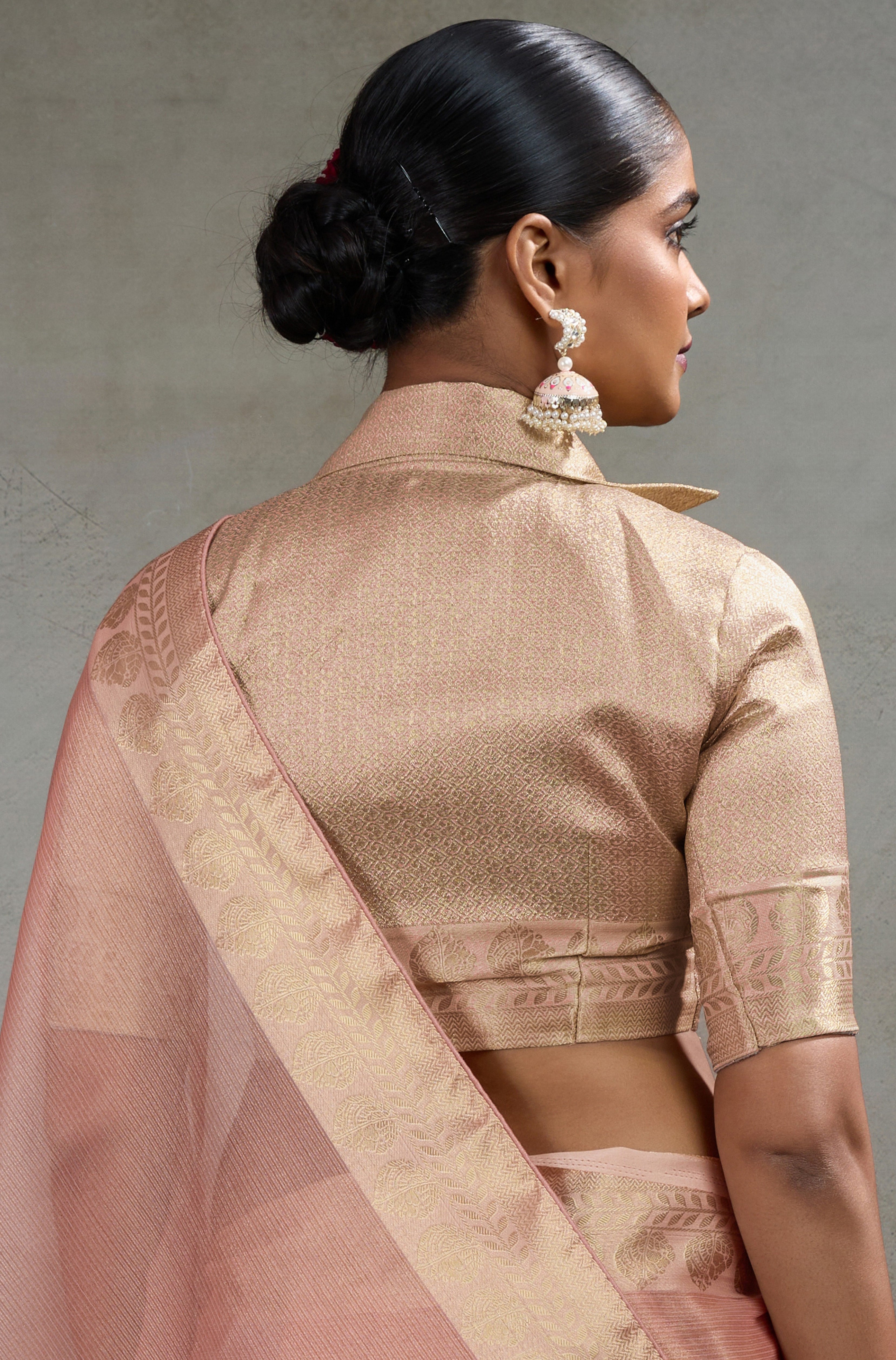 Peach Tissue Saree with Woven Patta Work