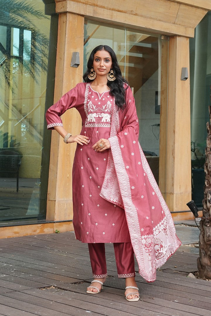 Peach Vatican Designer Suit Set With Handcrafted Embroidery