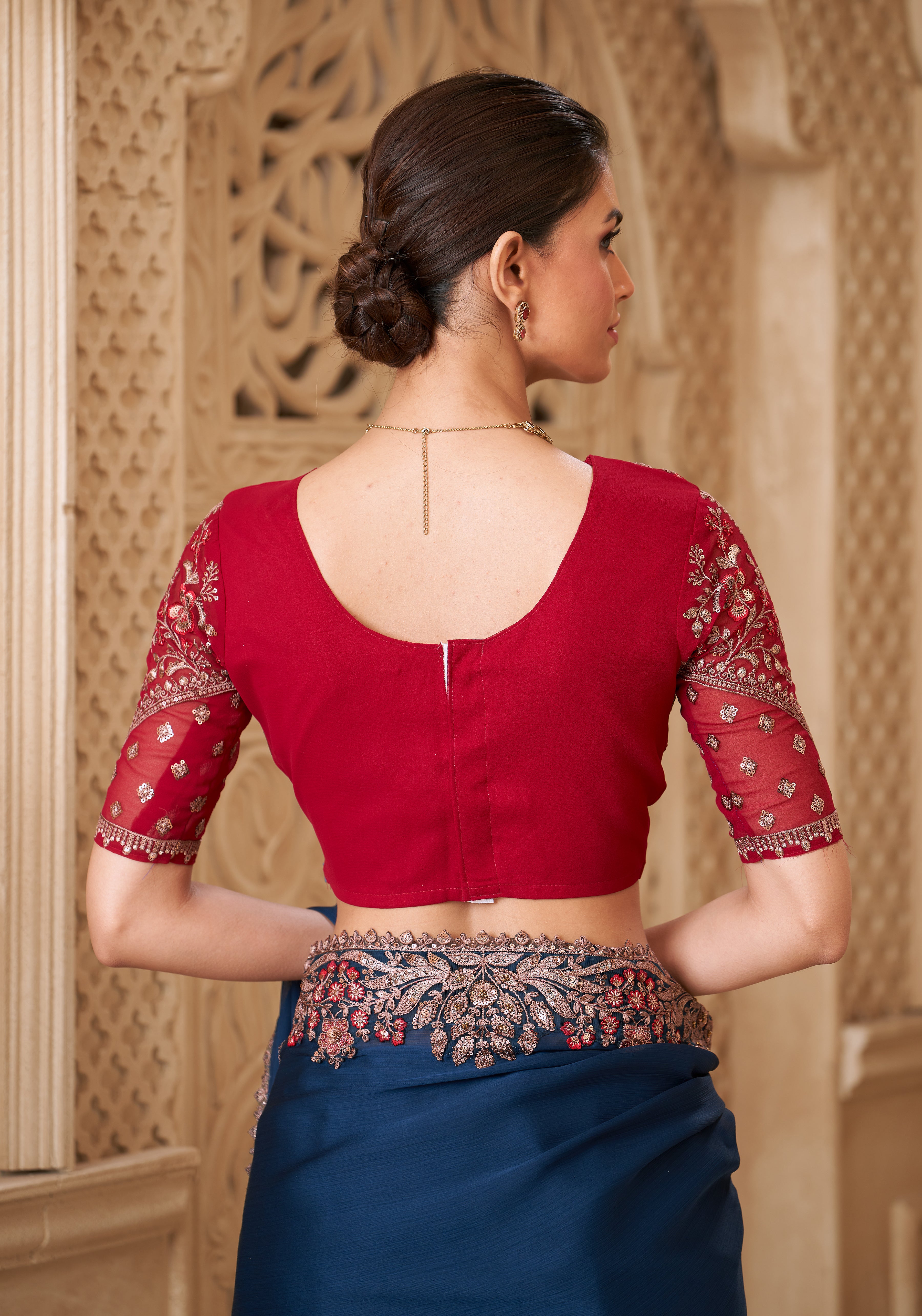 Peacock Blue Saree With  Heavy Thread Embroidery Sequins Border Work With Embroidery Blouse