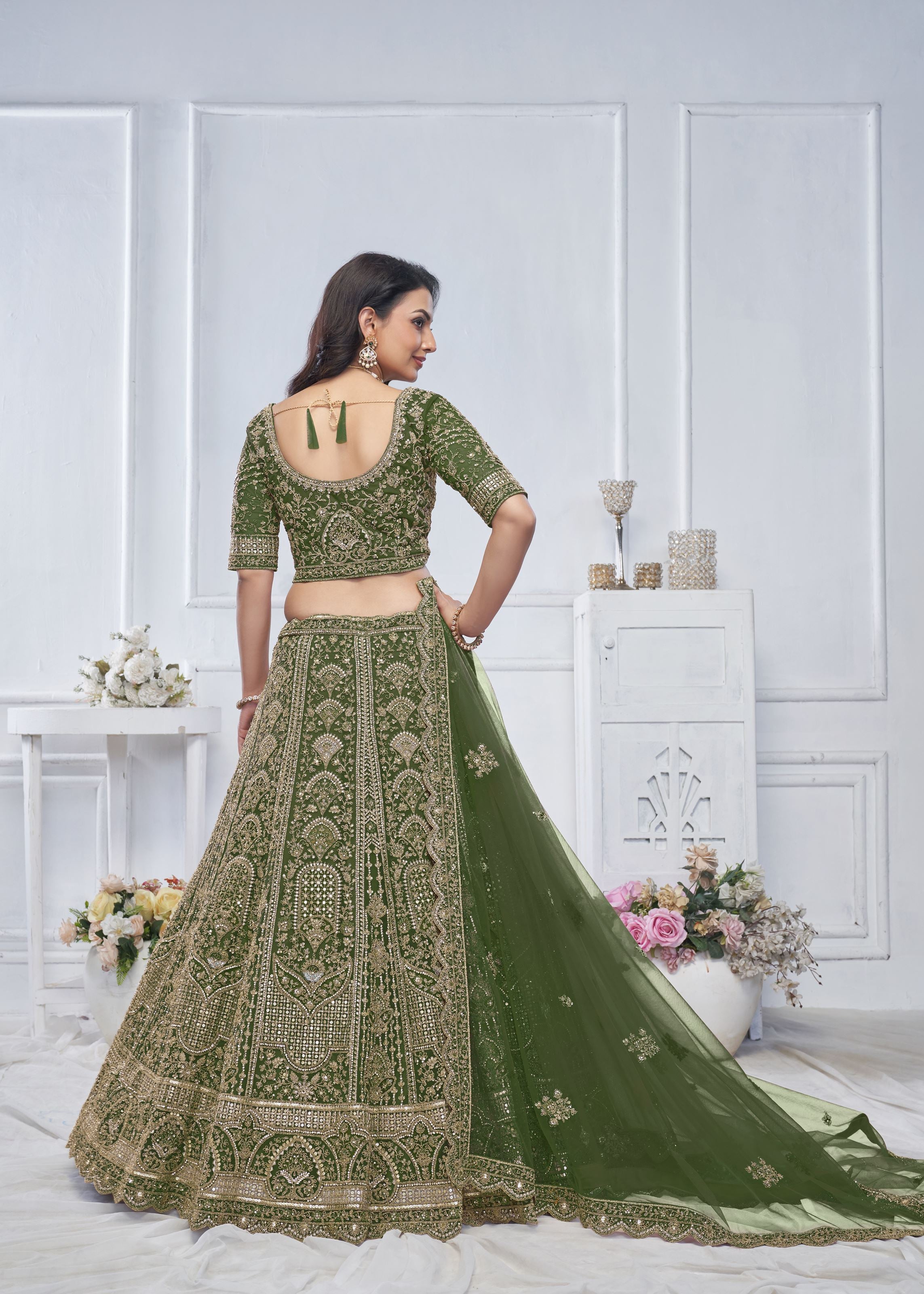 Peacock Green Embroidered Bridal Lehenga