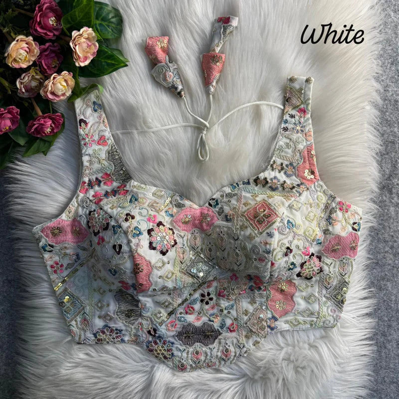 Pearl White Luxe Corset Sequins Embroidered Blouse  Fox Georgette Partywear