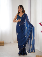 Petrol Fendy Designer Beads Moti And Val Sequance Work Partywear Saree