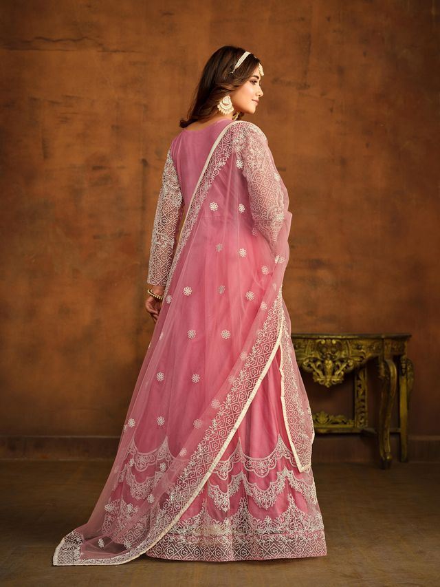Pink Anarkali Suit With Heavy Thread Embroidery Work