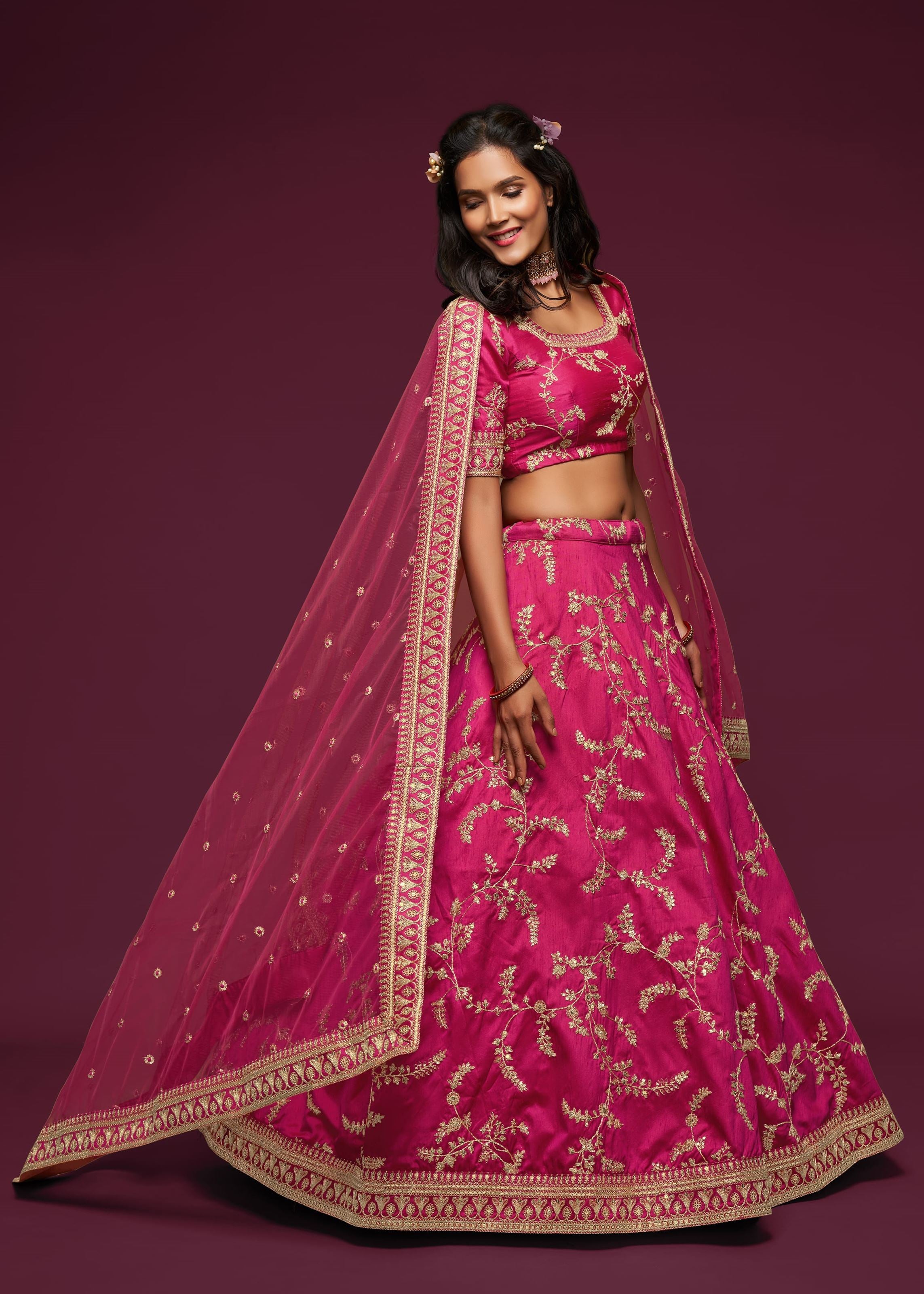 Pink Art Silk Lehenga Choli With Thread, Zari, Dori and Sequins Embroidery Work