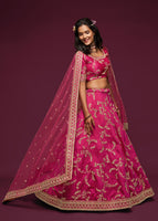 Pink Art Silk Lehenga Choli With Thread, Zari, Dori and Sequins Embroidery Work