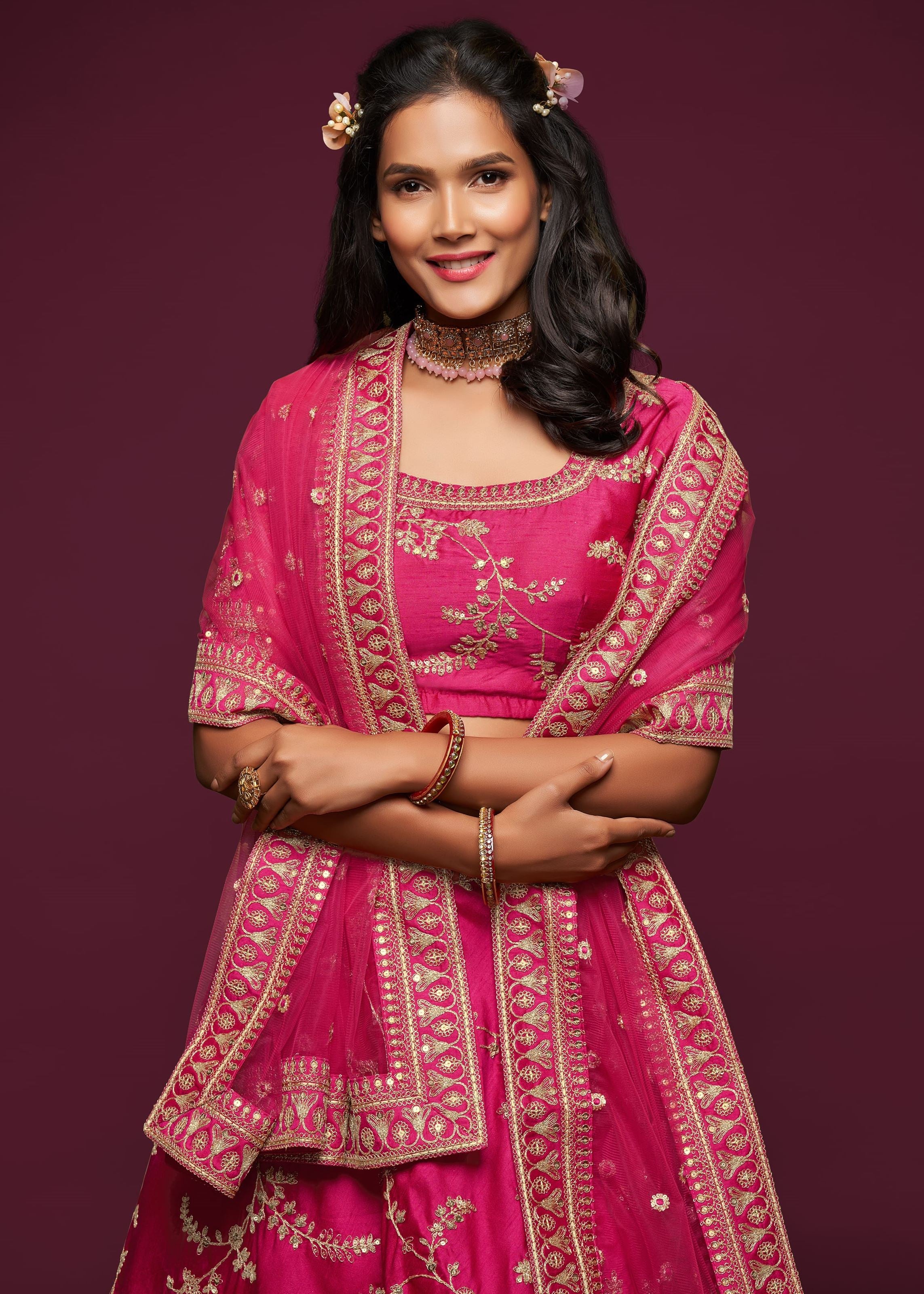 Pink Art Silk Lehenga Choli With Thread, Zari, Dori and Sequins Embroidery Work