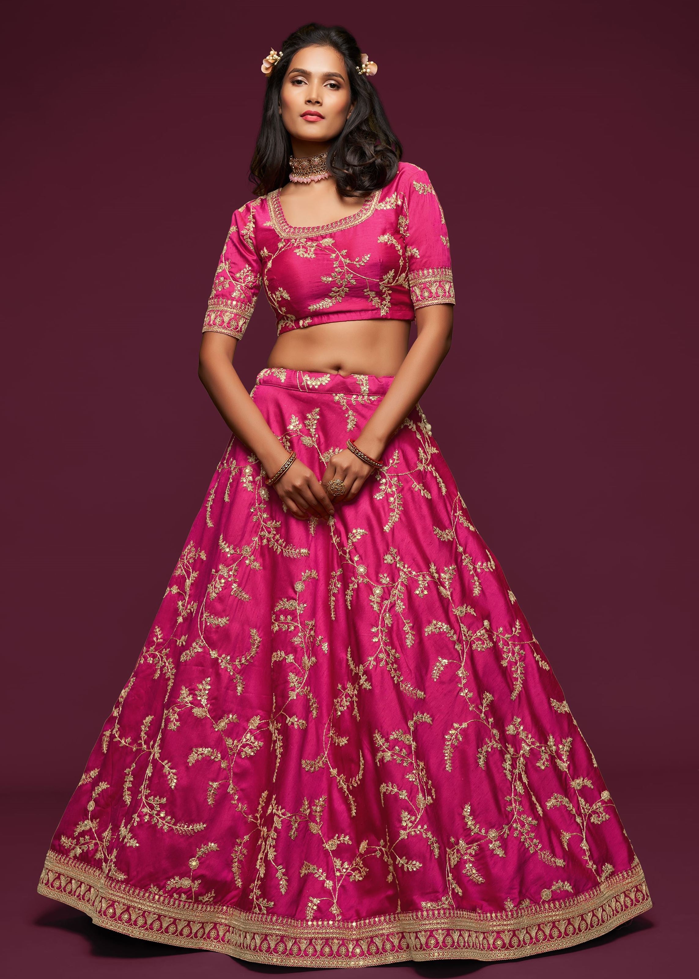 Pink Art Silk Lehenga Choli With Thread, Zari, Dori and Sequins Embroidery Work