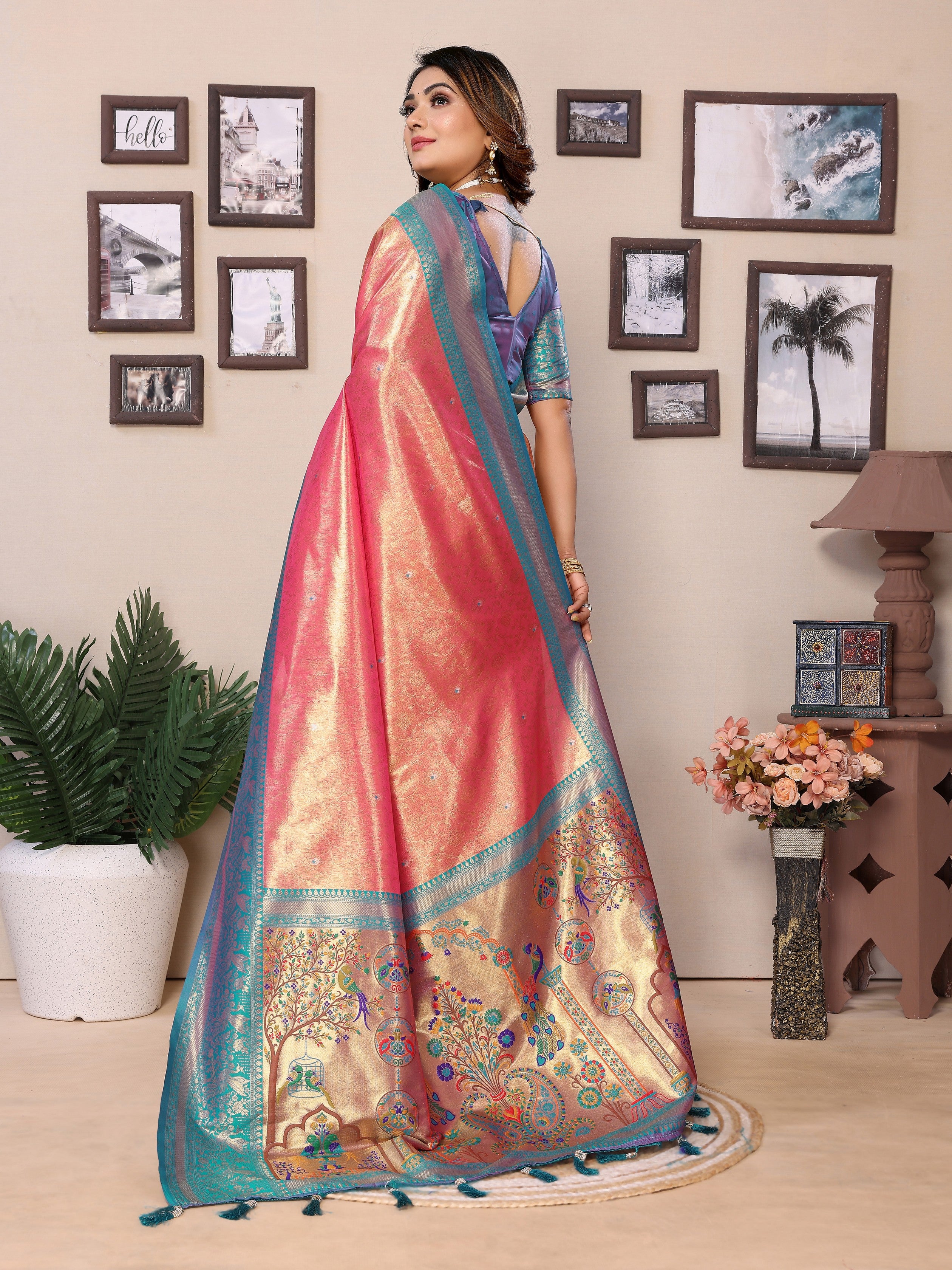 Pink Banarasi Tissue Silk Heavy Woven Jari Designer Ceremonial Saree