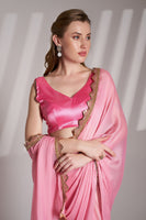 Pink Beautiful Bollywood Style Partywear Chiffon Saree
