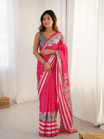 Pink Beautiful Chinon Smart Printed Festive Wear Ceremonial Saree