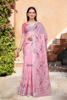 Pink Beautiful Designer Printed Saree With Woven Border