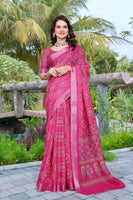 Pink Beautiful Designer Printed Saree With Woven Border