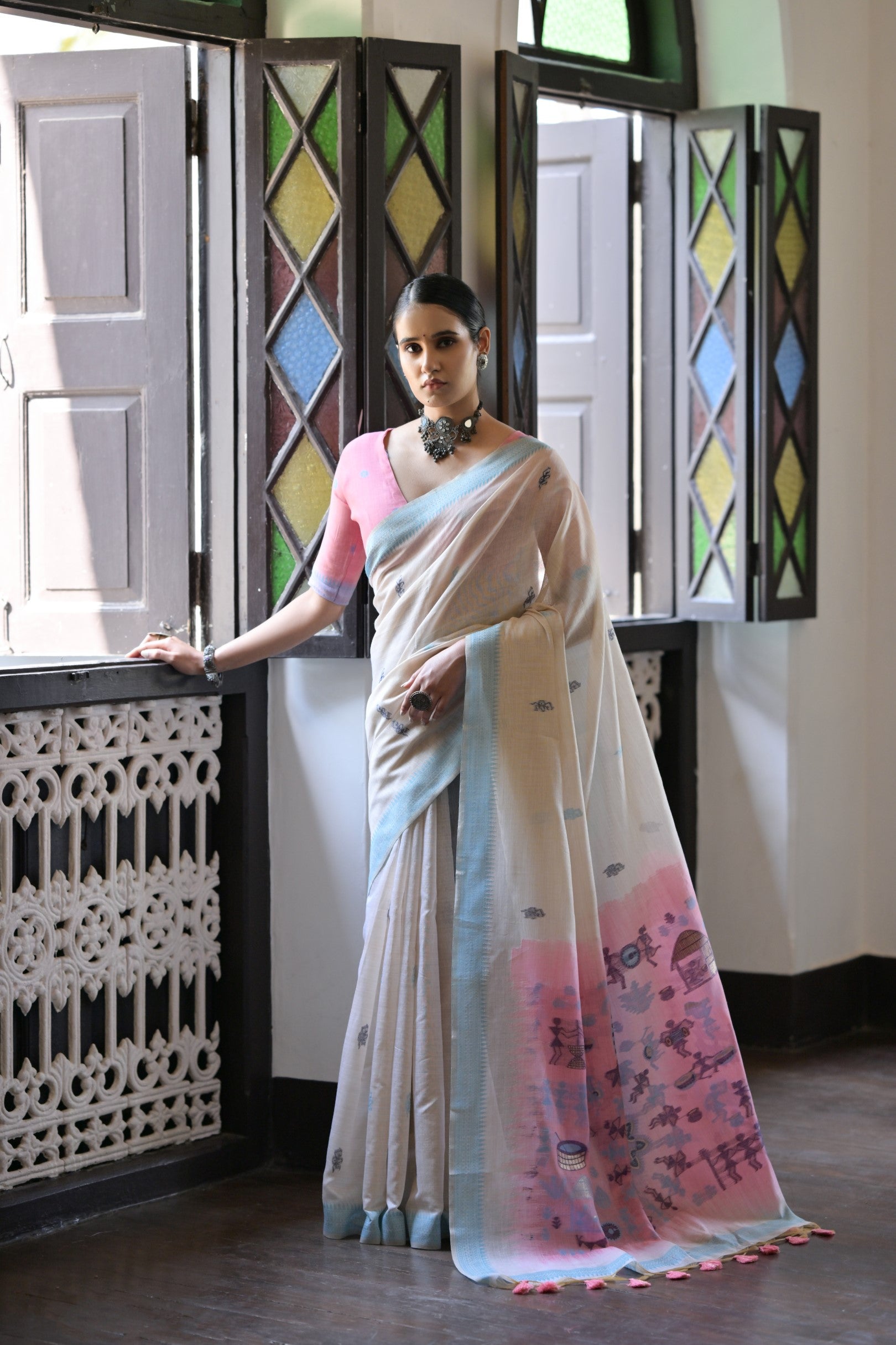 Pink Beautiful Muga Cotton Summer Special Festive Saree