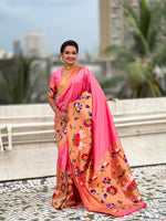 Pink Beautiful Woven Meenakari Polka Designer Paithani Silk Ethnic Graceful Saree