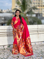 Pink Beautiful Woven Meenakari Polka Designer Paithani Silk Ethnic Graceful Saree