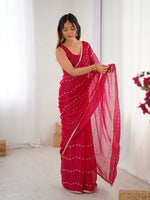 Pink Designer Beads Work Sitara Chiffon Girlie Ceremonial Saree