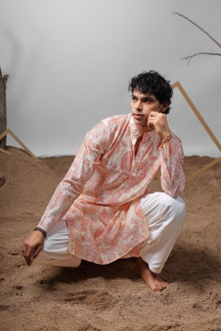 Pink Designer Printed Modal Stylish Kurta Pajama
