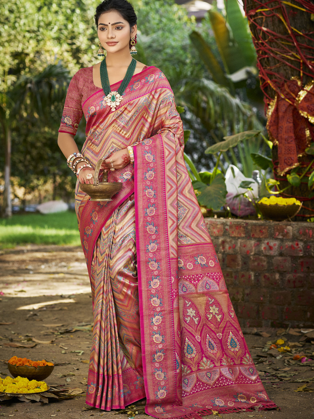 Pink Dharmavaram Silk Saree With Timeless Grace and Elegant Charm