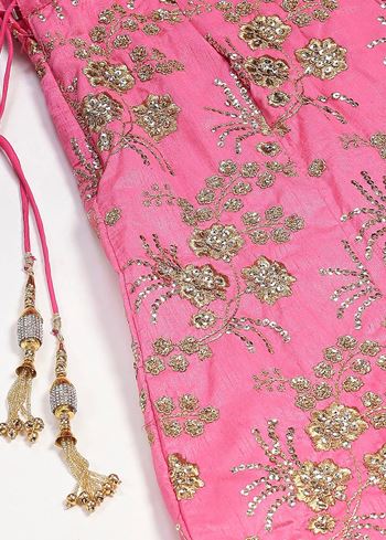 Pink Embroidery Thai Silk Bridal Lehenga Choli