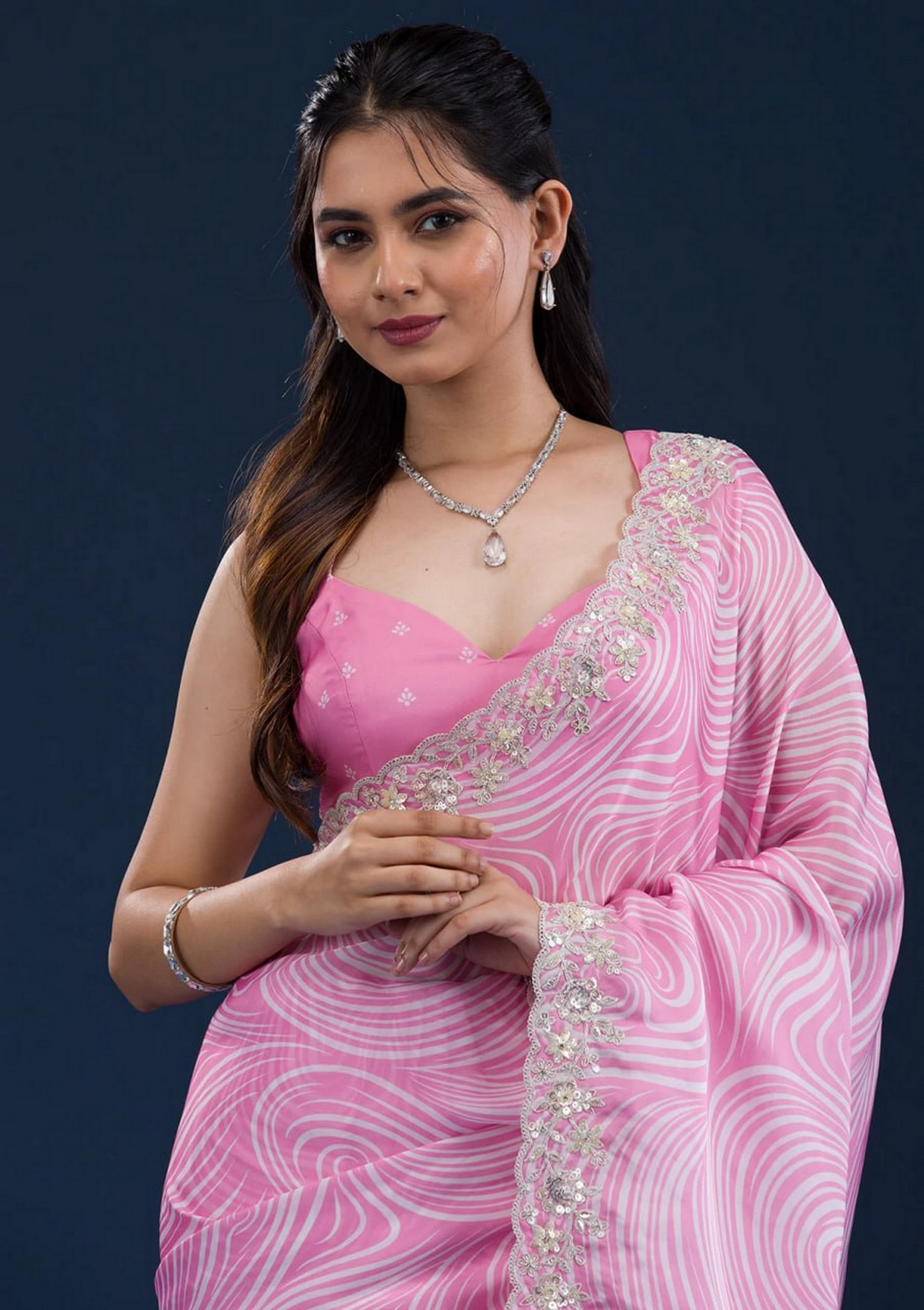 Pink Georgette Girlie Partywear Saree