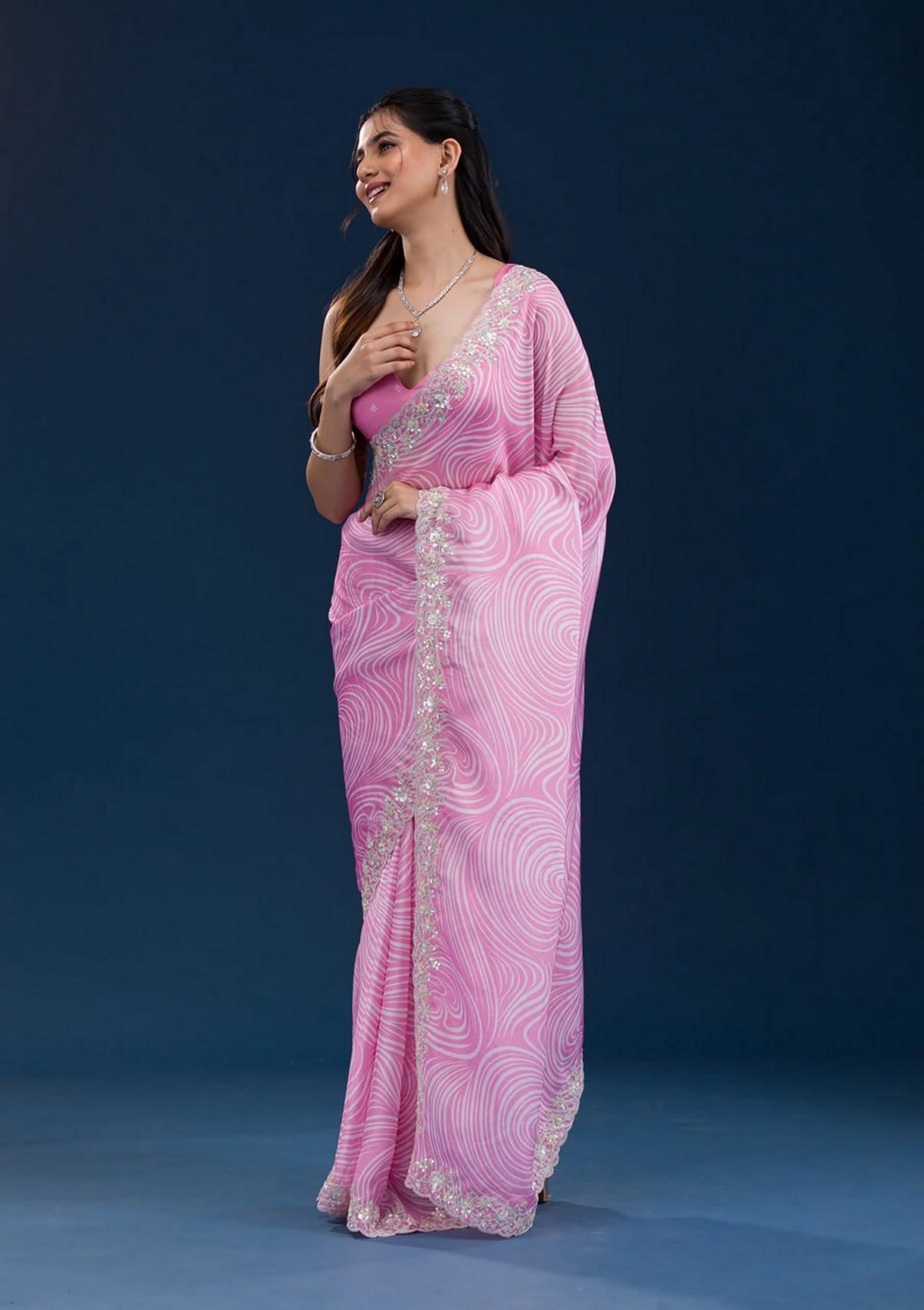 Pink Georgette Girlie Partywear Saree