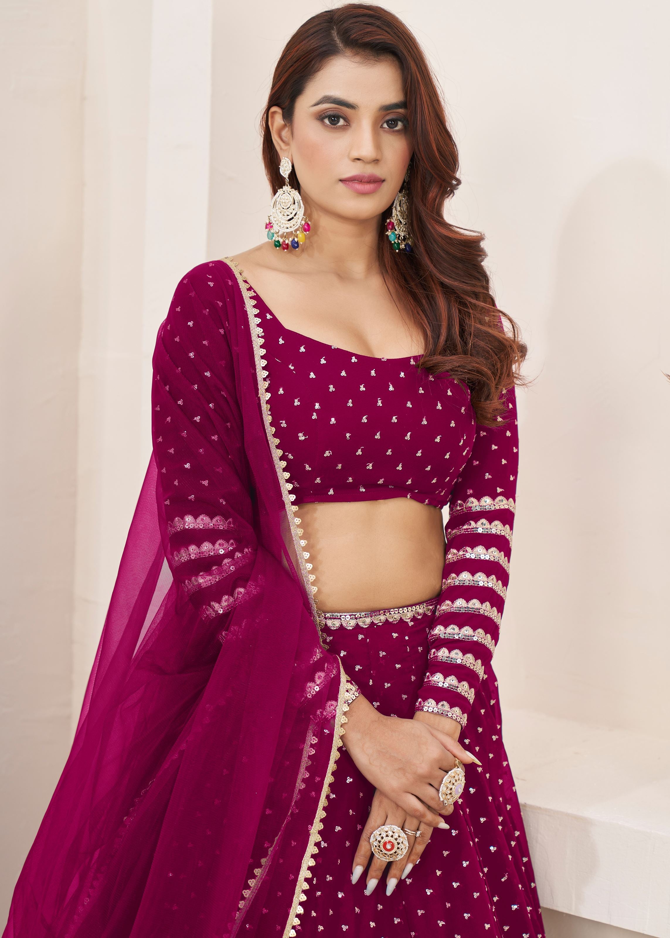Pink Georgette Lehenga Choli With Sequins Zari Embroidered Work