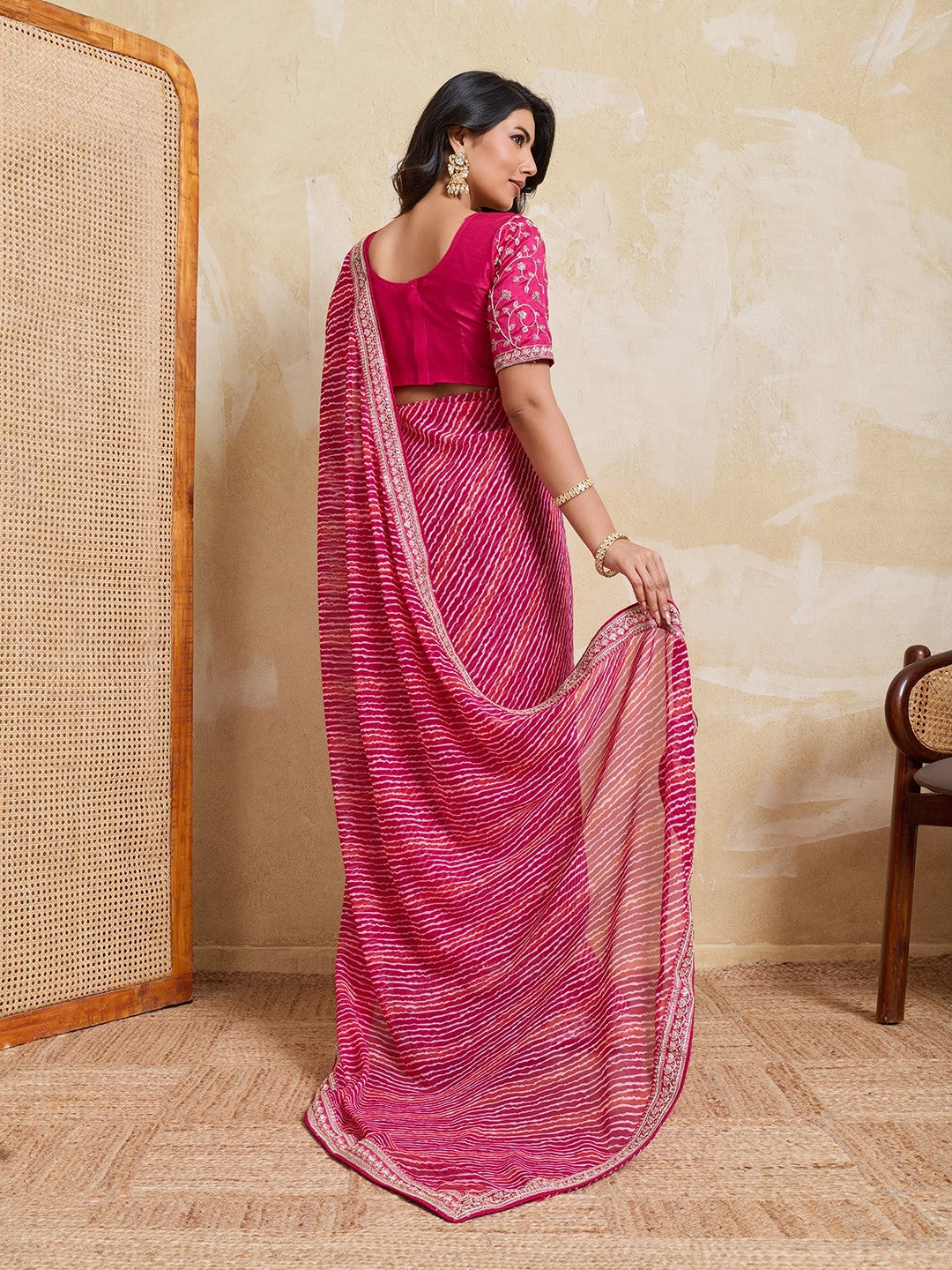 Pink Georgette Saree With Printed Elegant Festive Saree