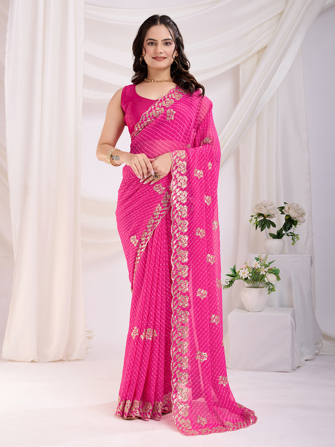 Pink Georgette Sequins Designer Bollywood Saree