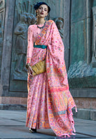 Pink Handloom Organza Saree With  Handloom Kashmiri Jacquard Woven Work
