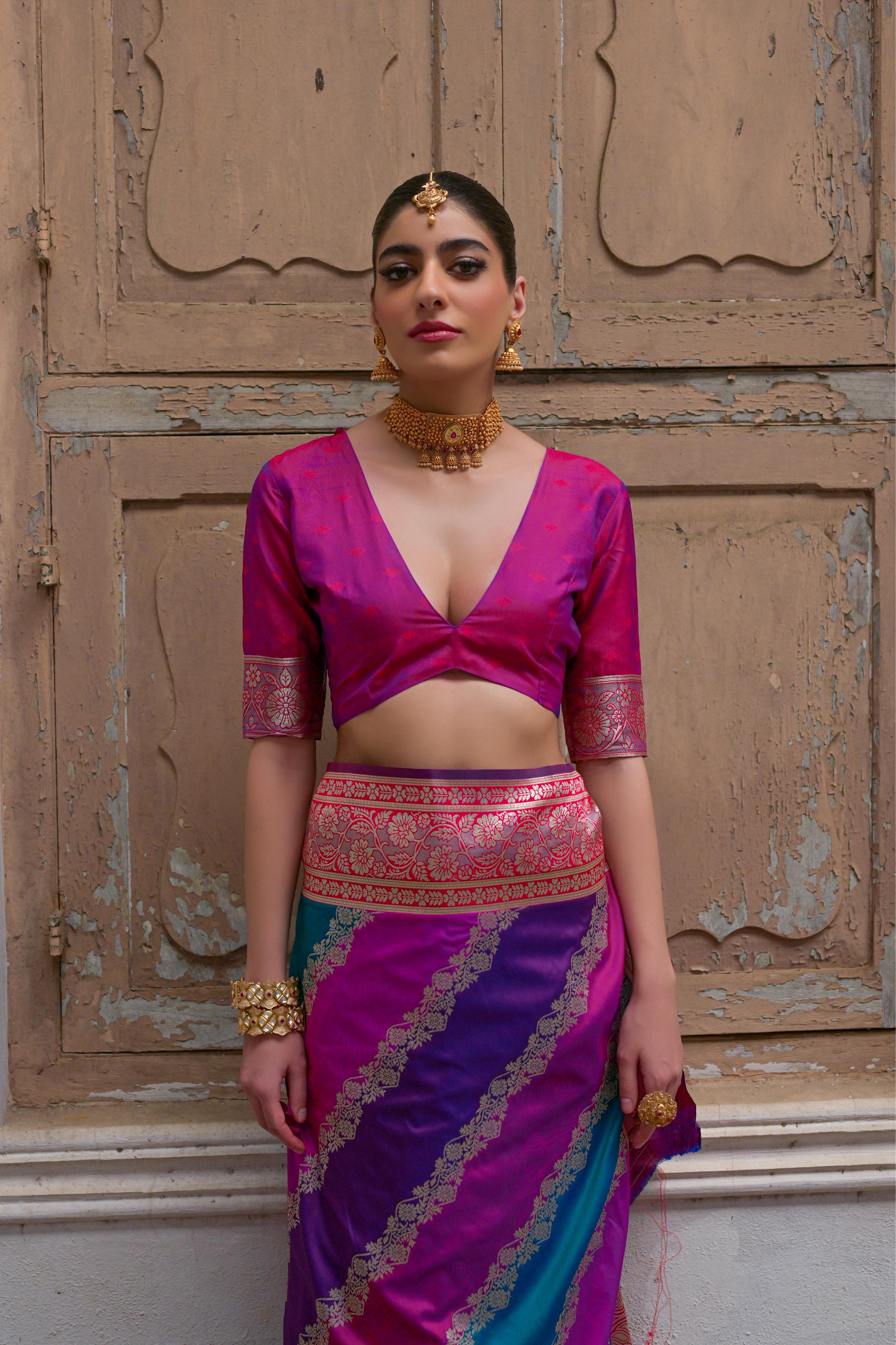Pink Handloom Woven Kadwa Style Designer Banarasi Silk Saree