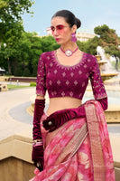 Pink Jacquard Silk Woven Saree With Embroidered Blouse