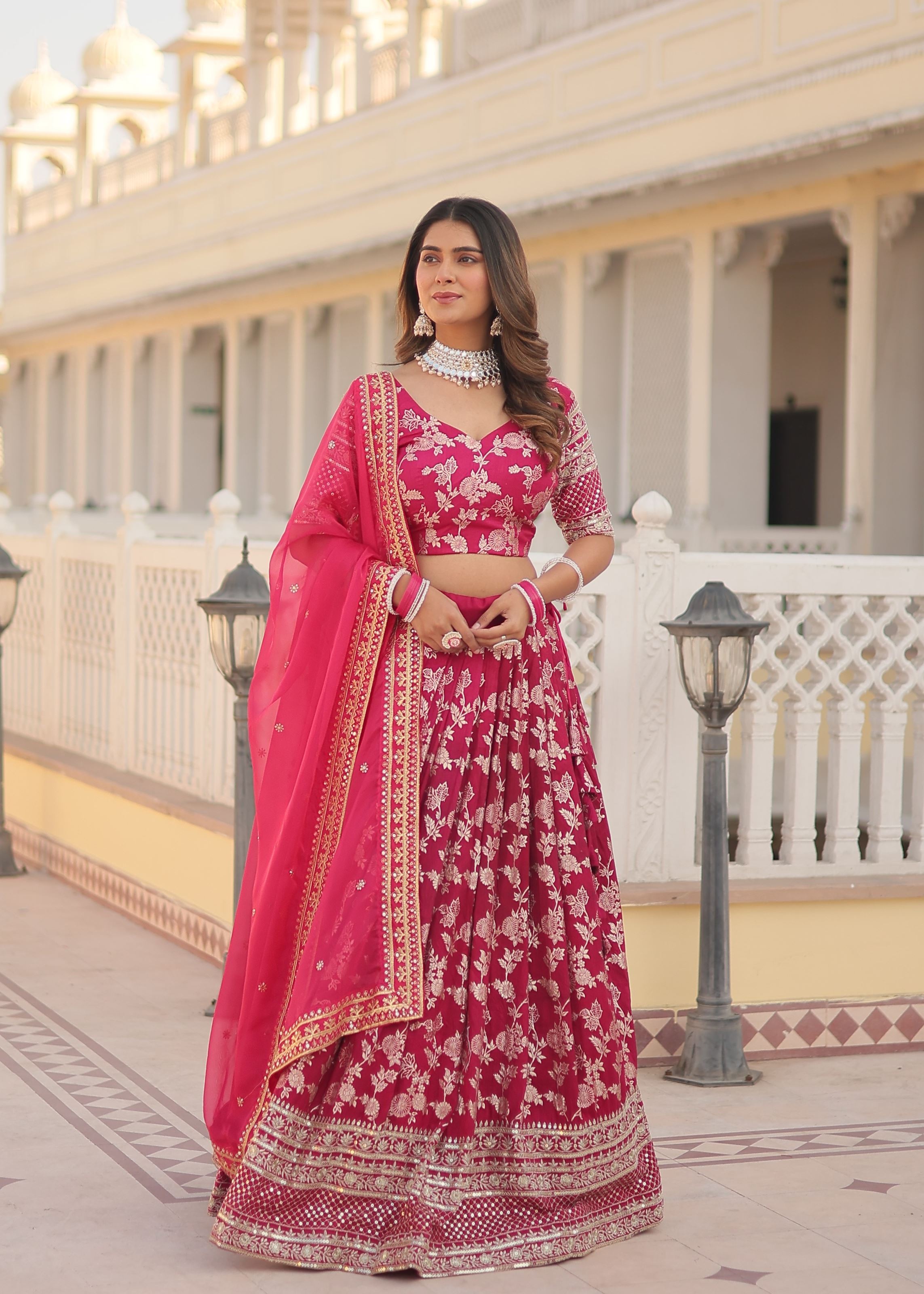Pink Lehenga Choli with Heavy Embroidered Sequins work