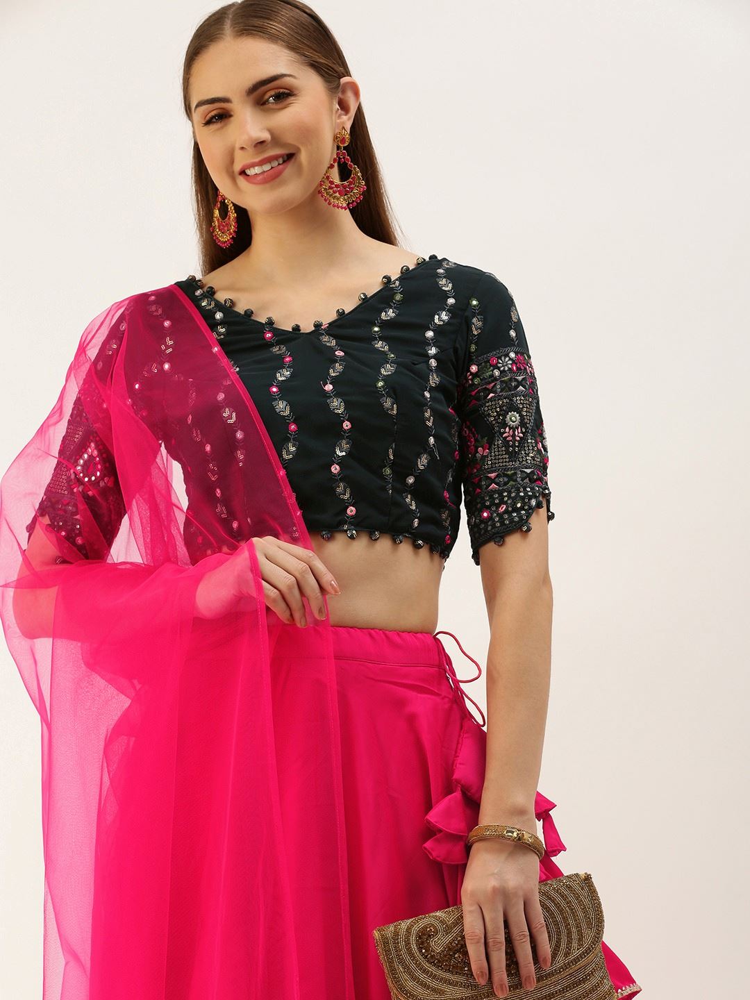 Pink Lehenga Choli with Thread Embroidery With Sequins Work
