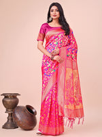 Pink Lichi Silk Woven Designer Girlie Partywear Saree