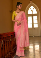Pink Nylon Saree With  Jacquard Woven Work