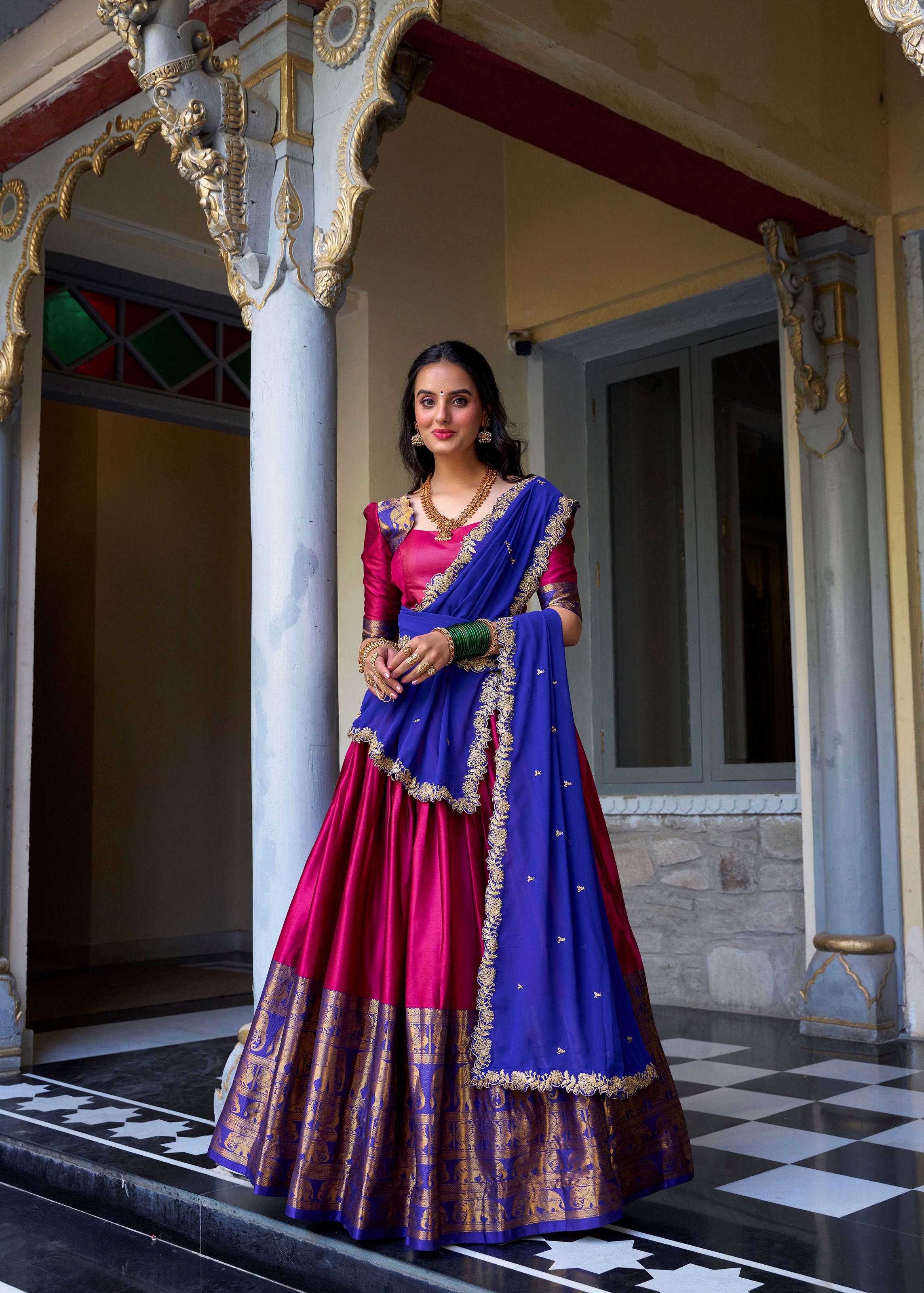 Pink Radiance Narayan Pattu Lehenga Embellished With Exquisite Zari Weaves