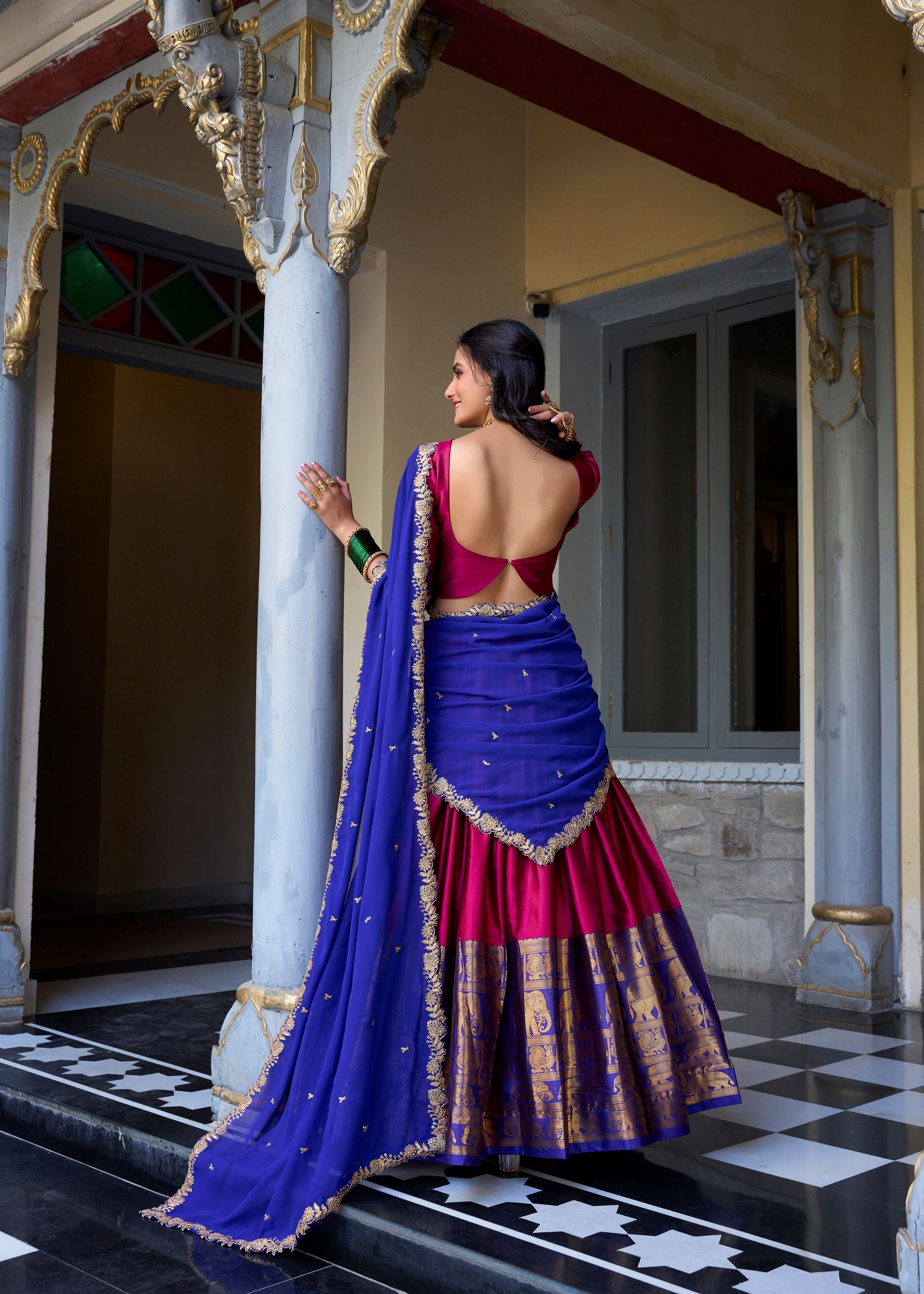 Pink Radiance Narayan Pattu Lehenga Embellished With Exquisite Zari Weaves