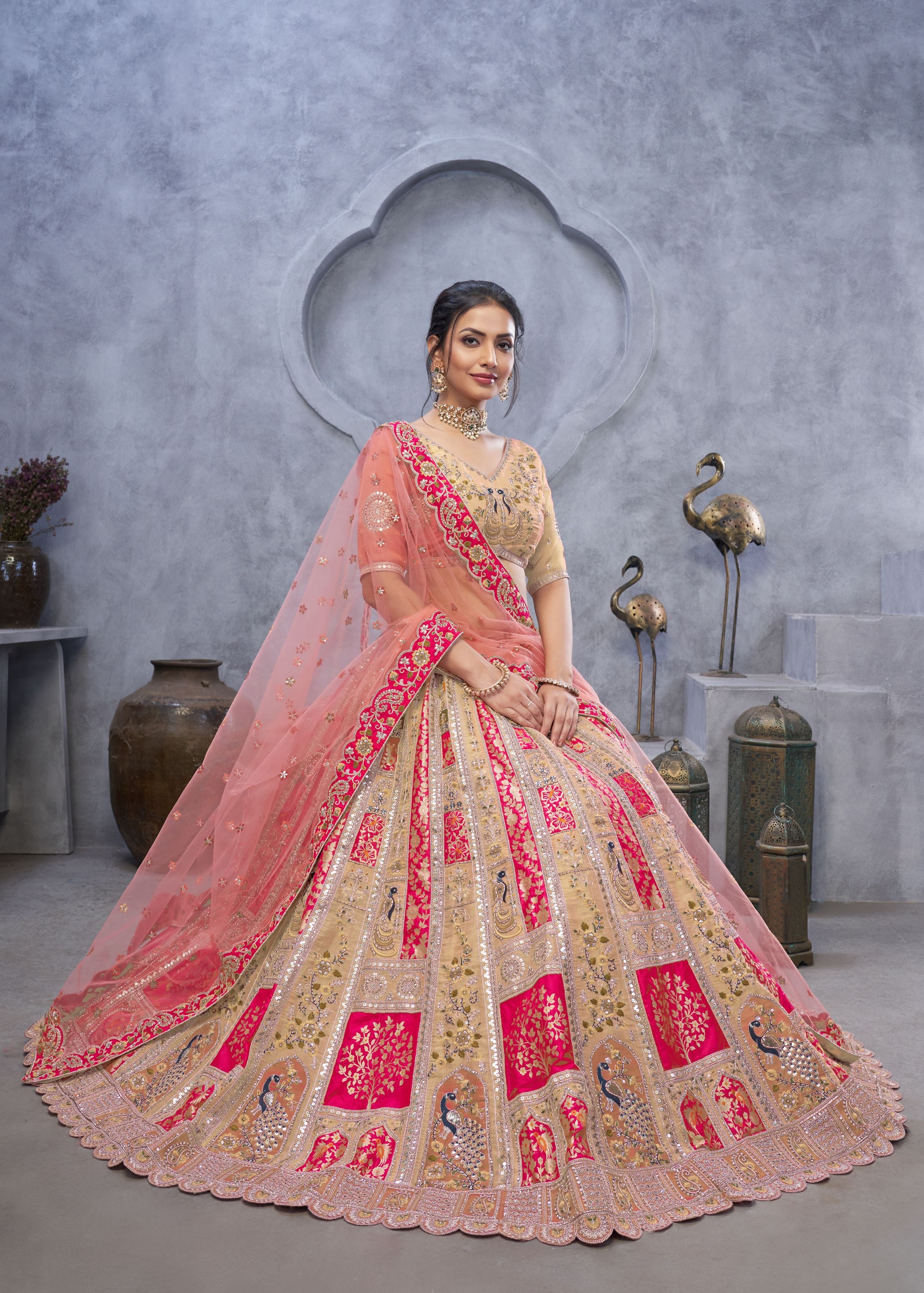 Pink Radiant Magenta Bridal  Silk Lehenga