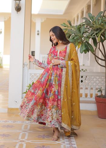 Pink Russian silk Suit With Embroidery Zari Sequins-work