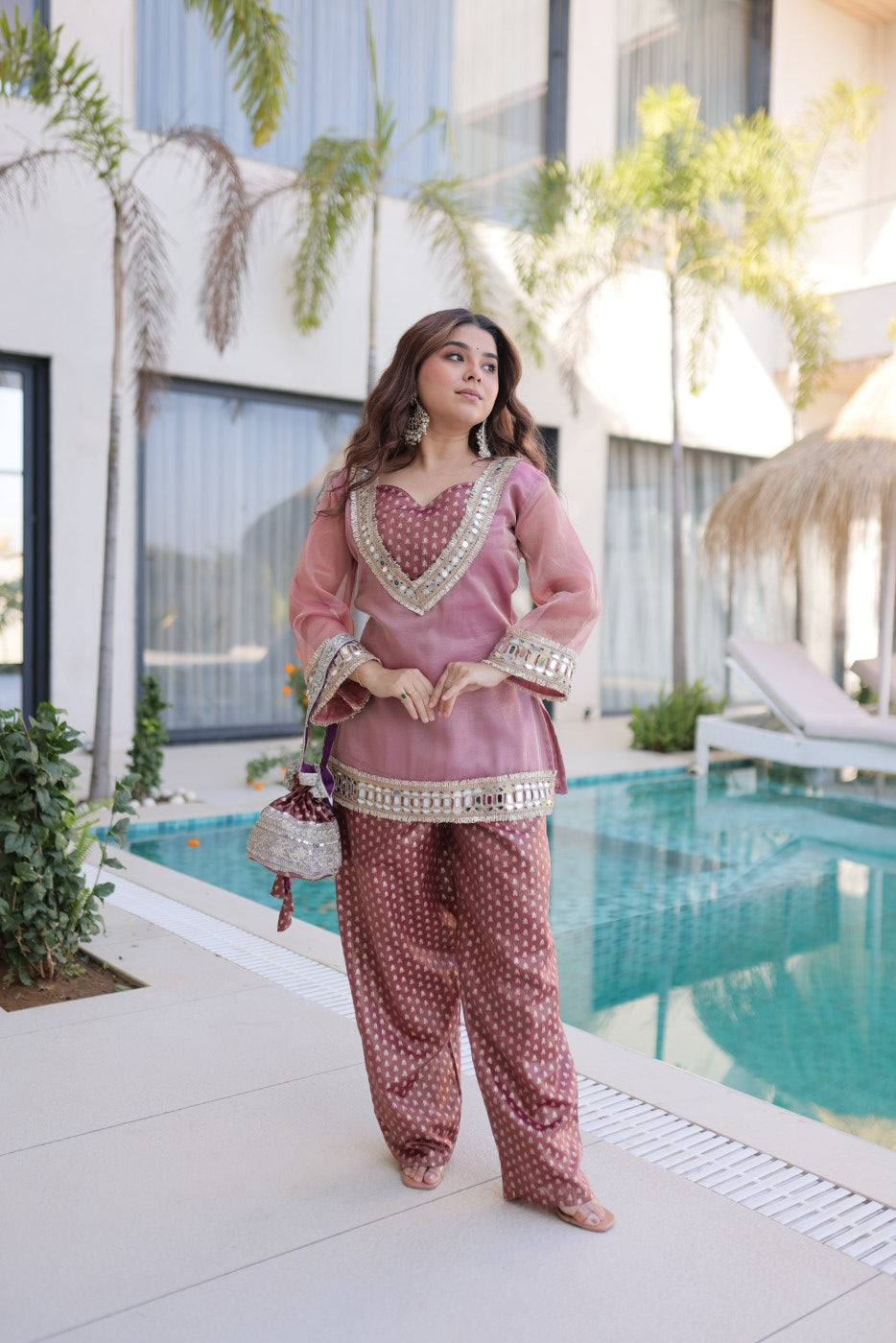 Pink Salasa Designer Suit Set With Jacquard Lace Embellishments