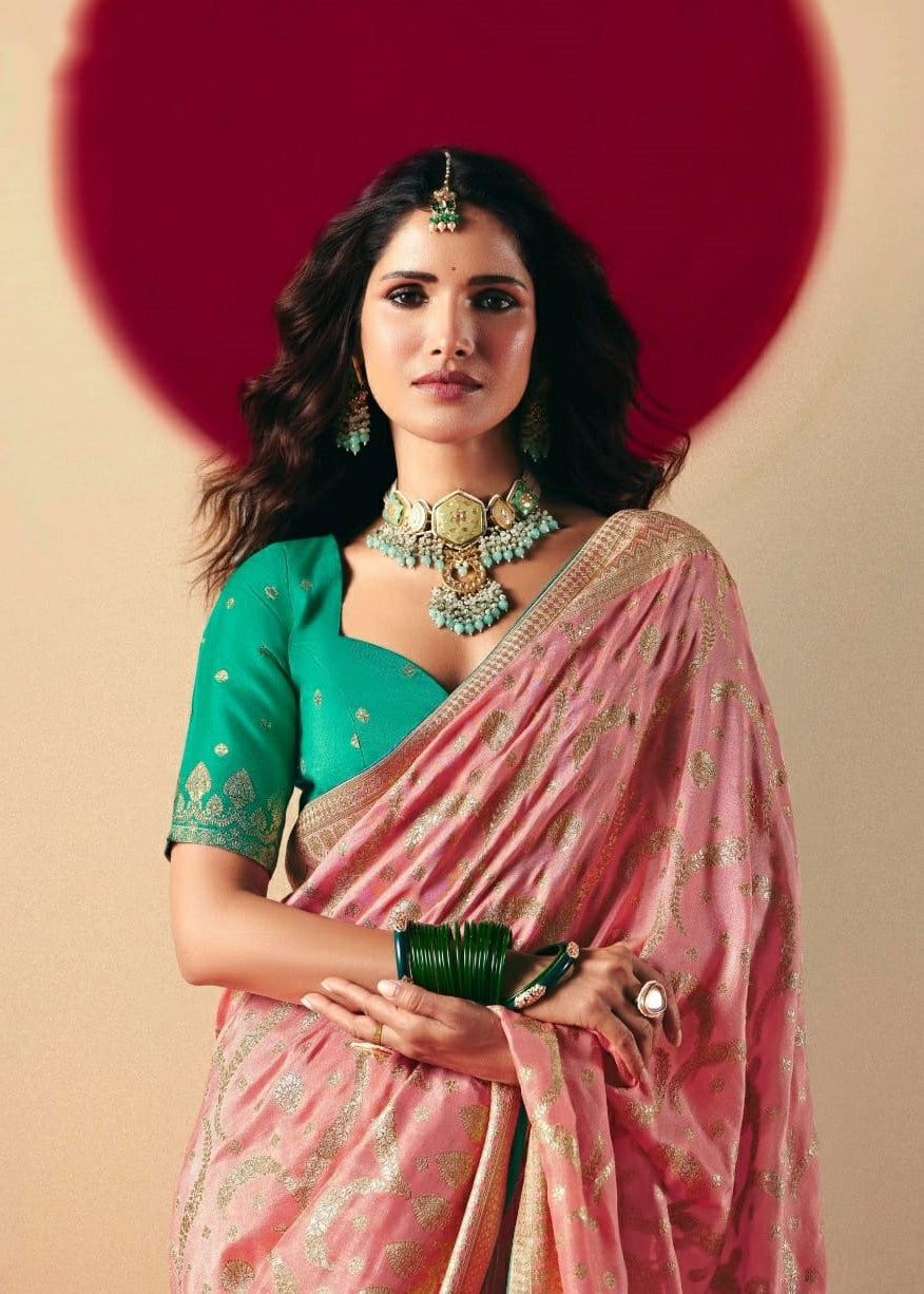 Pink Saree With  Jacquard Woven Work