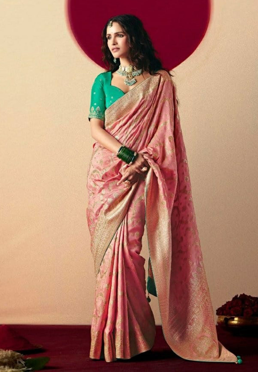 Pink Saree With  Jacquard Woven Work