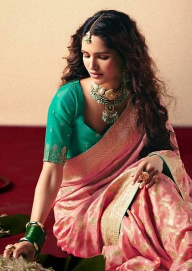 Pink Saree With  Jacquard Woven Work