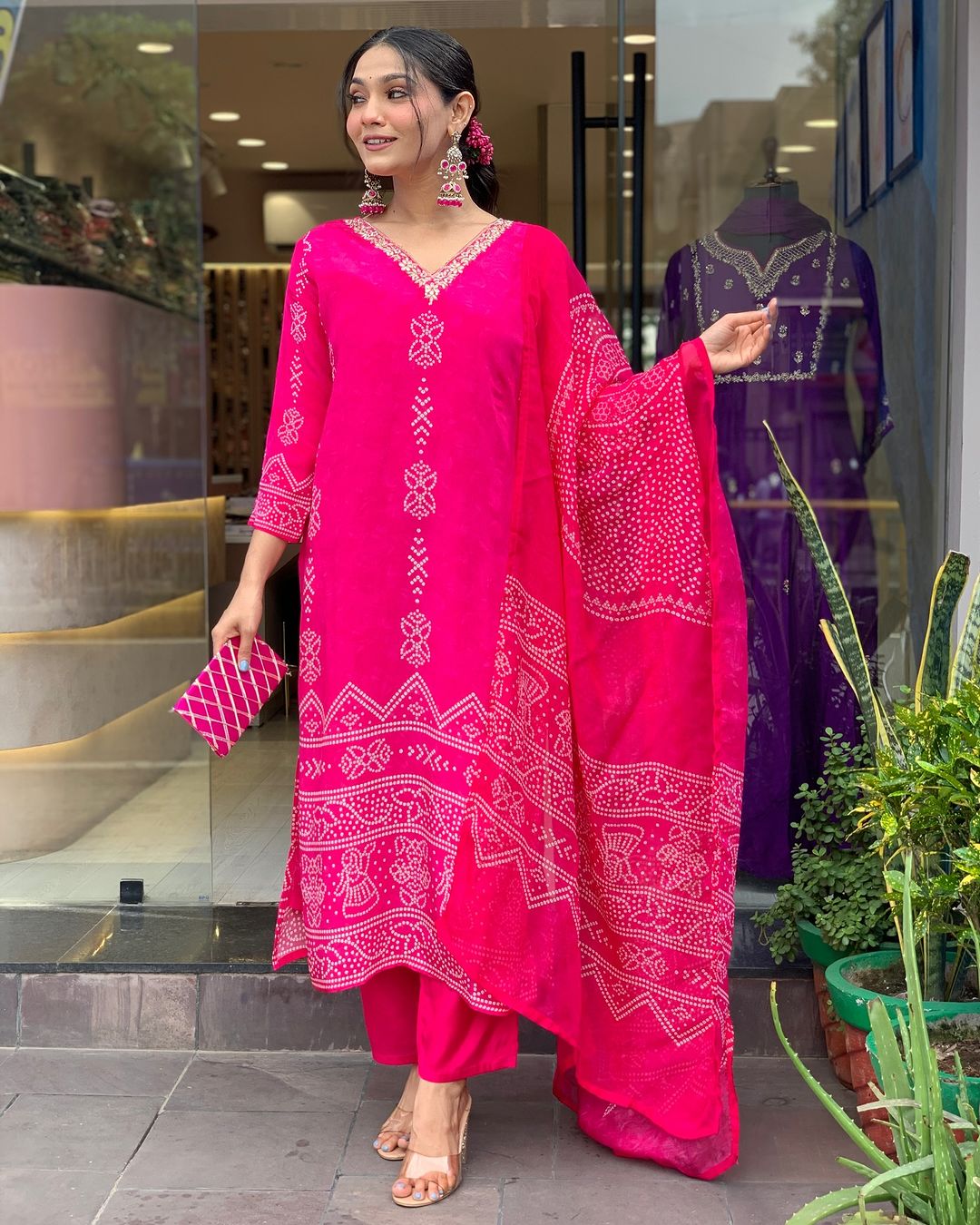 Pink Silk Blend Elegant Kurta Pant Set With Print