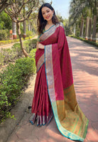 Pink Silk Blend Saree With Zari and Woven Work