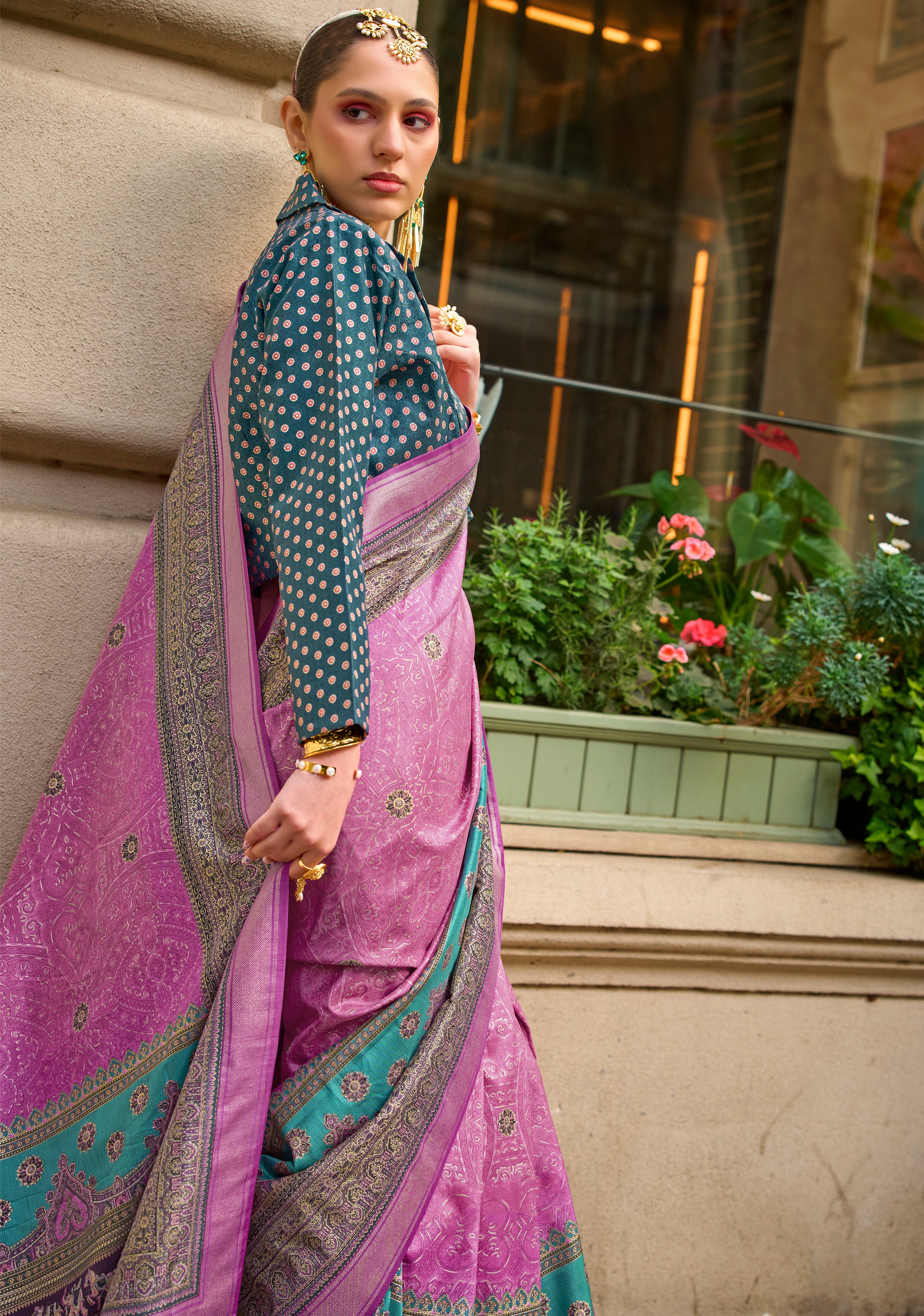 Pink Silk Saree With  Foil Print